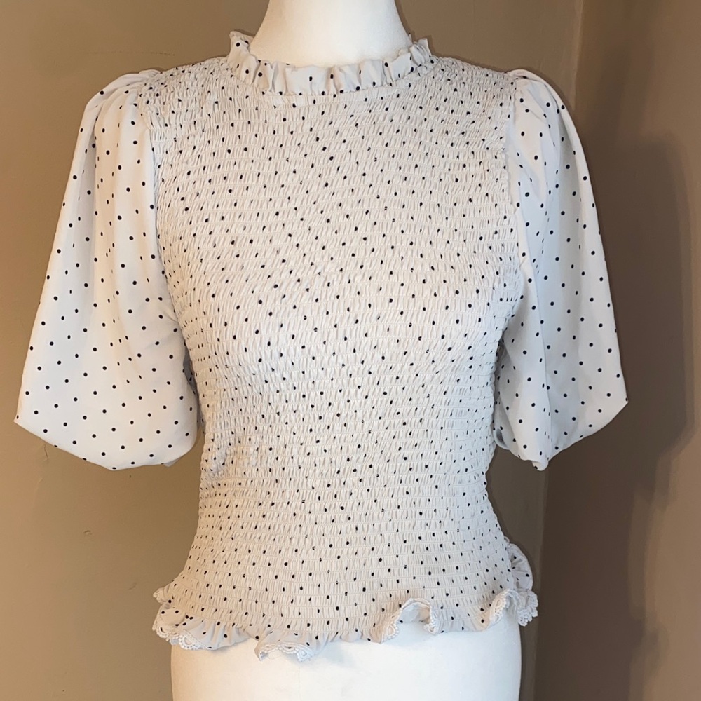 EUC Polka Dot Poof Slv Blouse Juniors Large